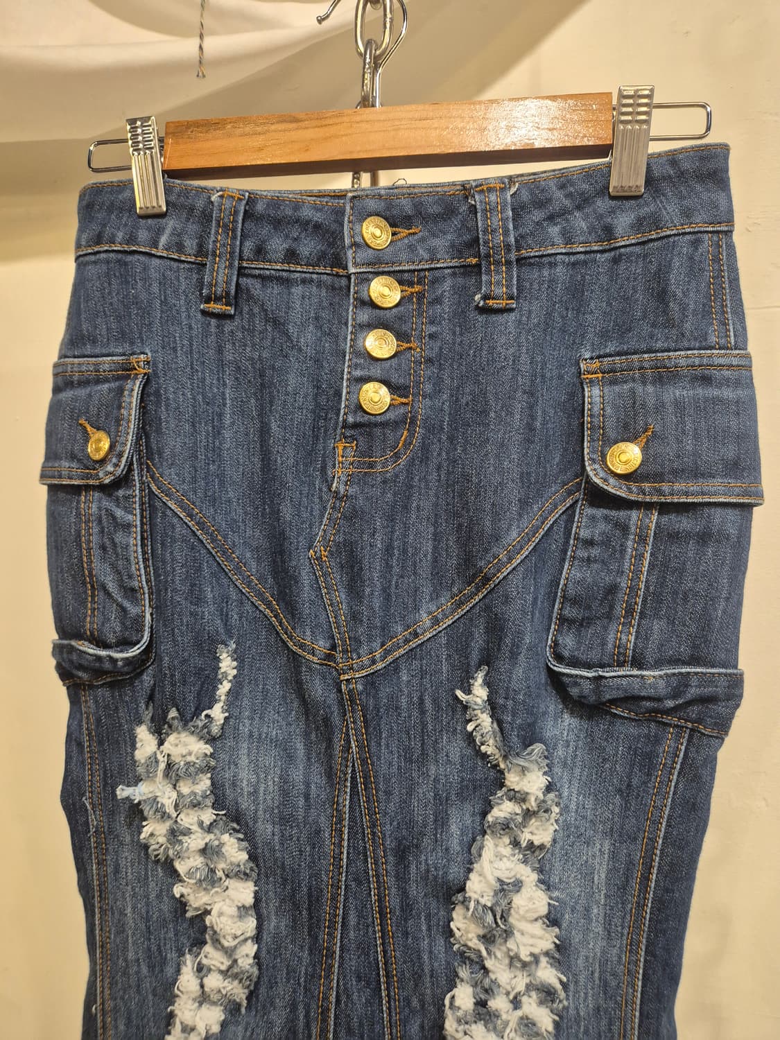 골드 버튼 디스트로이드 머메이드핏 데님 스커트 y2k 갸루 상품이미지3