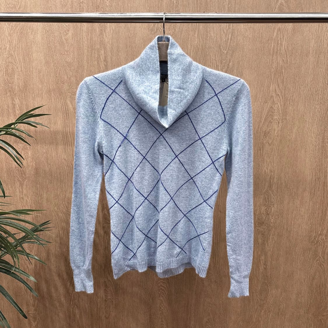 막스마라 위켄드 터틀넥 캐시미어 긴팔 니트 아가일 패턴 디테일 블루 상품이미지1