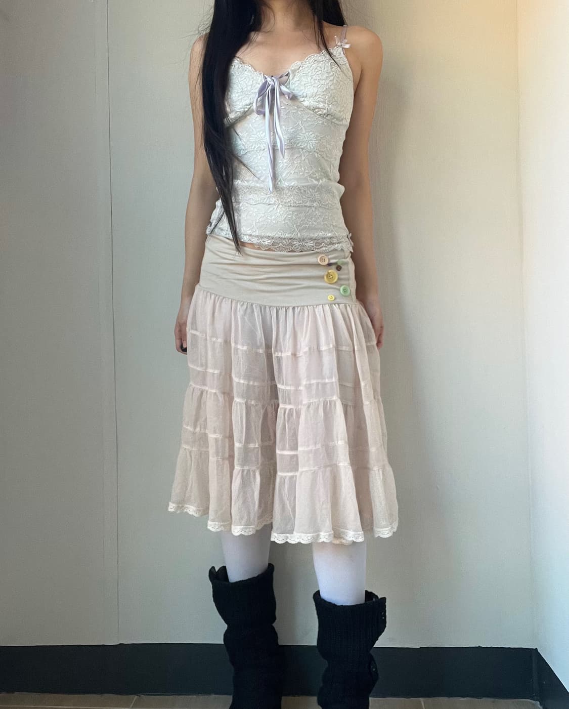 Sheer button chiffon skirt 상품이미지4