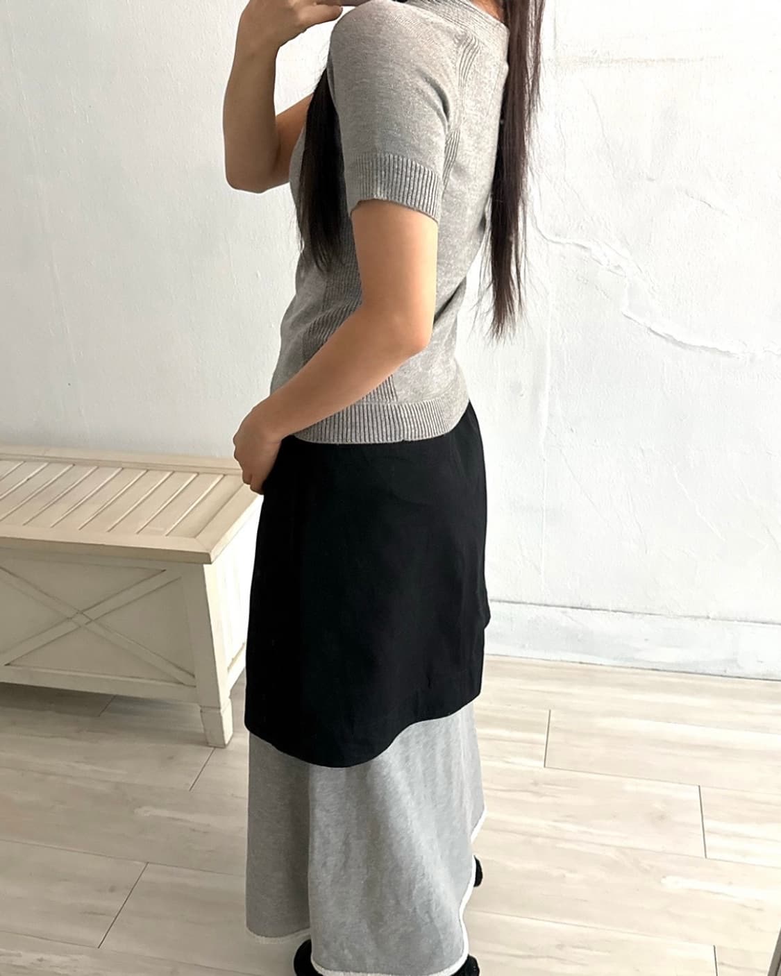 Black layered skirt + gray long skirt se 상품이미지6