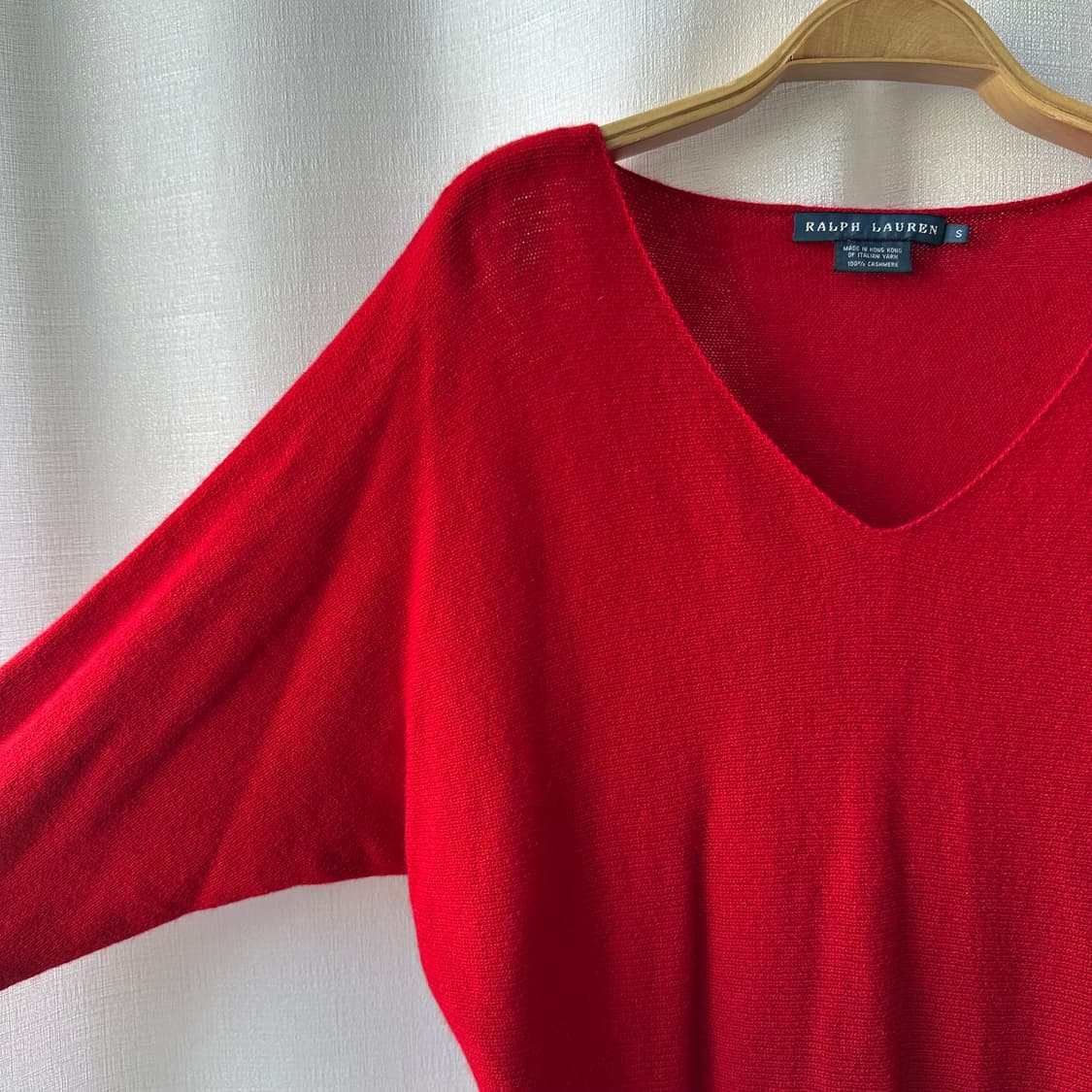 랄프로렌 100% 캐시미어 브이넥 니트 스웨터 레드 S 상품이미지3