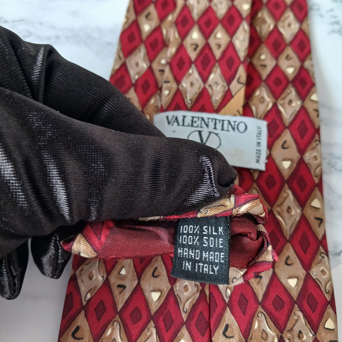 발렌티노 실크 레드 기하학 패턴 넥타이 9.5cm A+등급 E877 상품이미지9