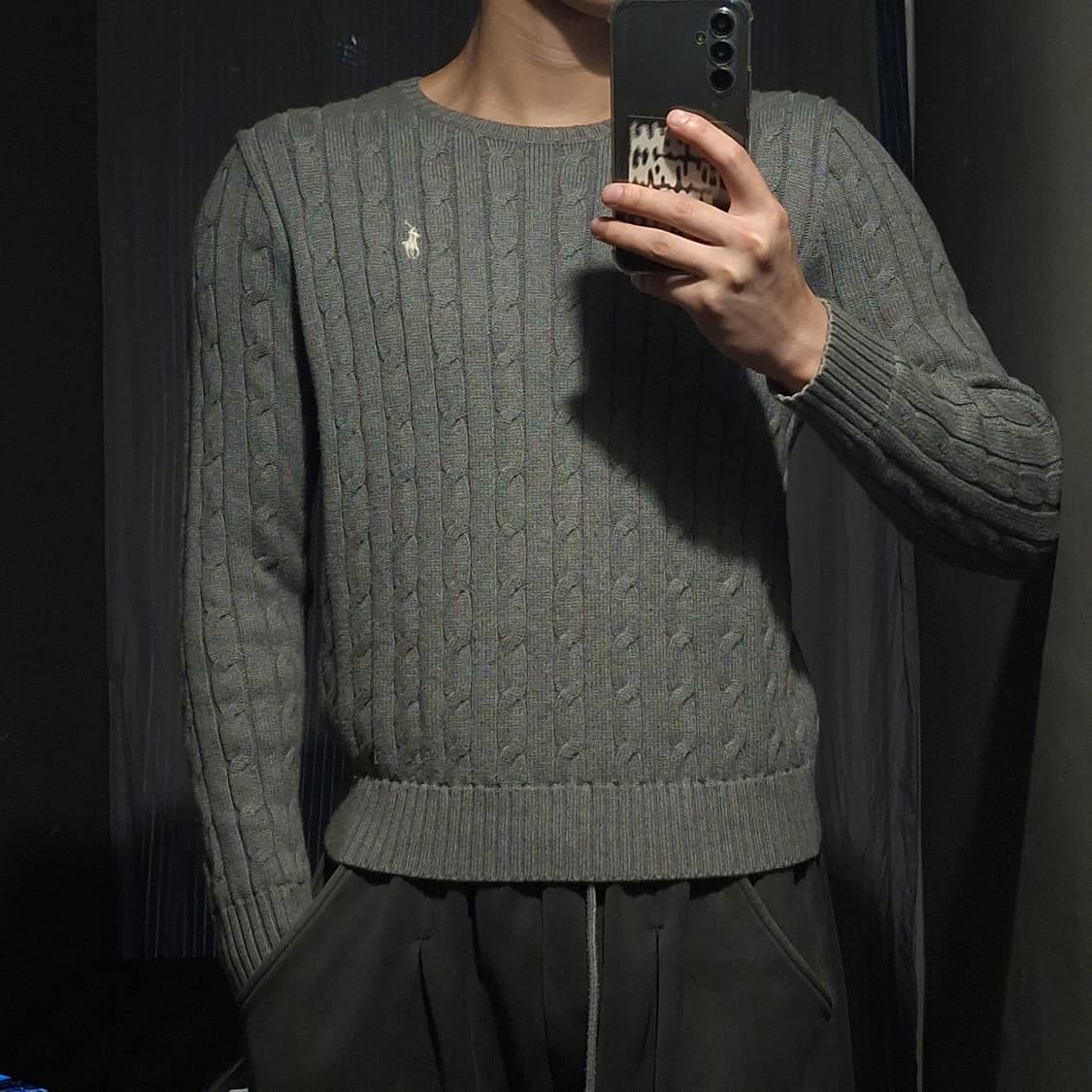 폴로랄프로렌 그레이 화이트포니 케이블 꽈배기 패턴 코튼 라운드넥 니트 S 상품이미지10