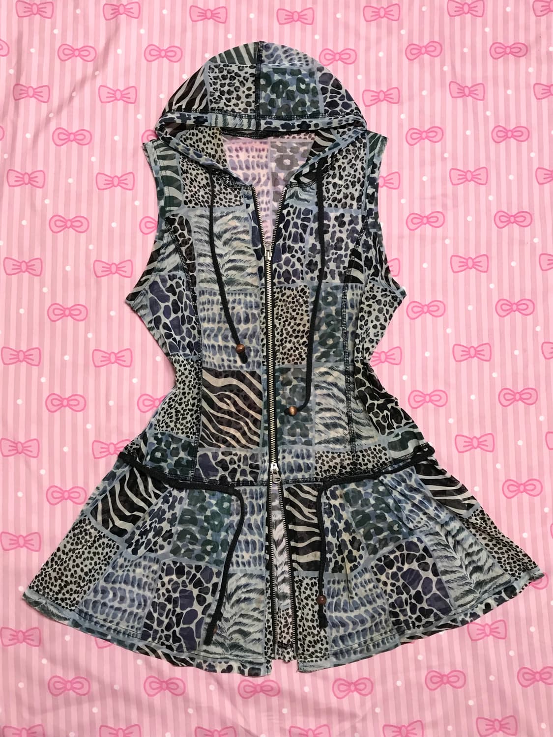 레오파드 블루 투웨이 나시 집업 갸루 y2k 상품이미지1