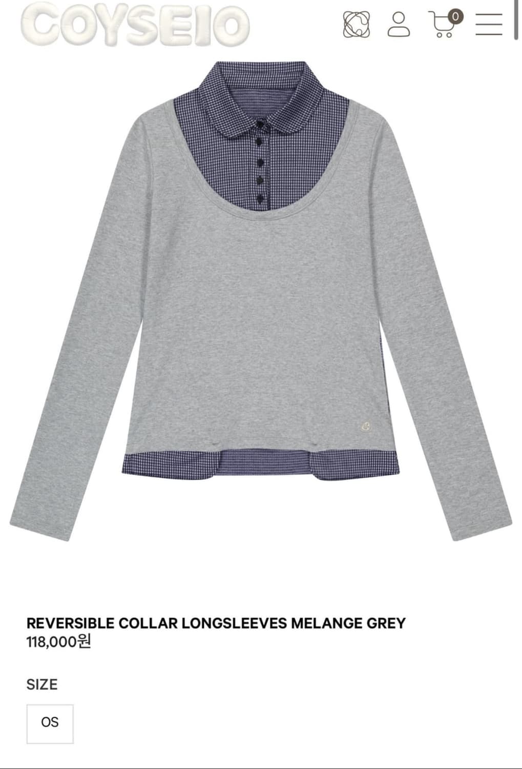 코이세이오 리버서블 칼라 롱슬리브 멜란지 그레이 상품이미지1
