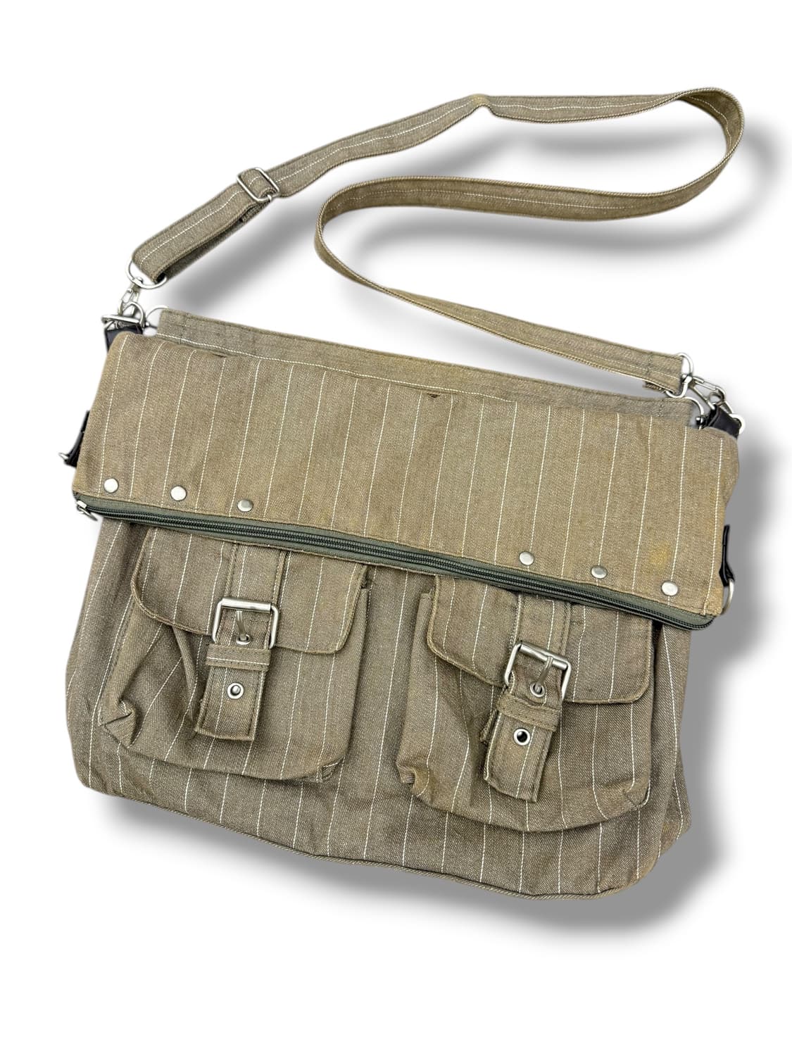 JPN 모카 스트라이프 스터드 포켓 벨트 모리걸 숄더백 크로스백 상품이미지5