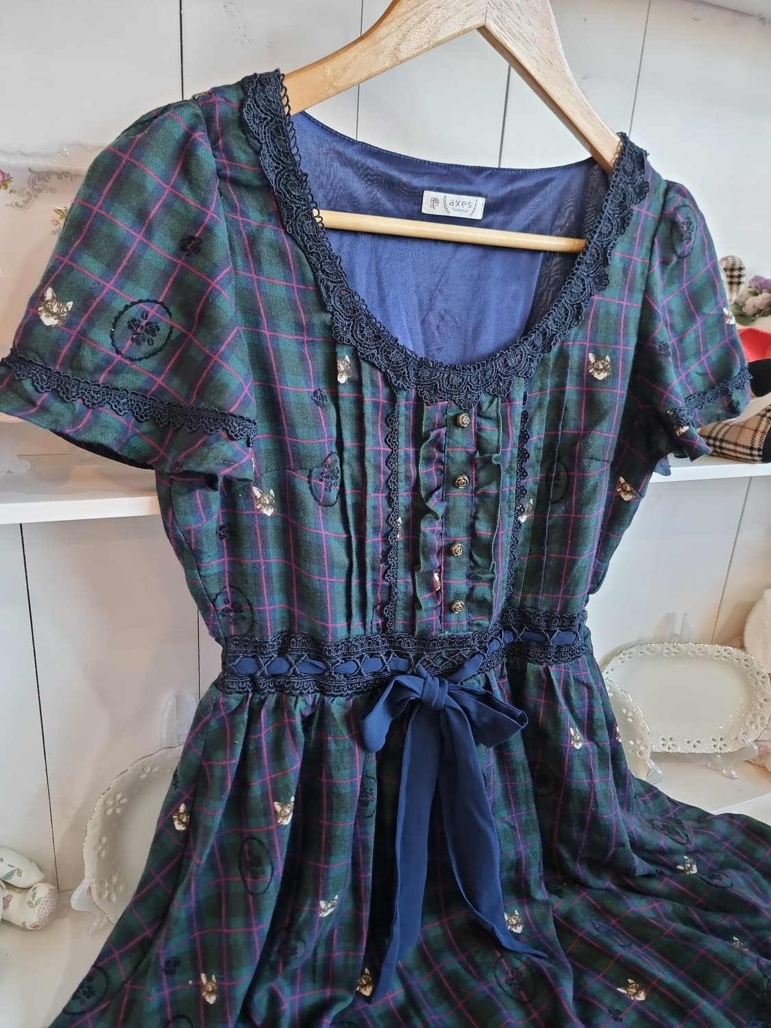 액시즈 팜 체크 리본 반팔 원피스 상품이미지5