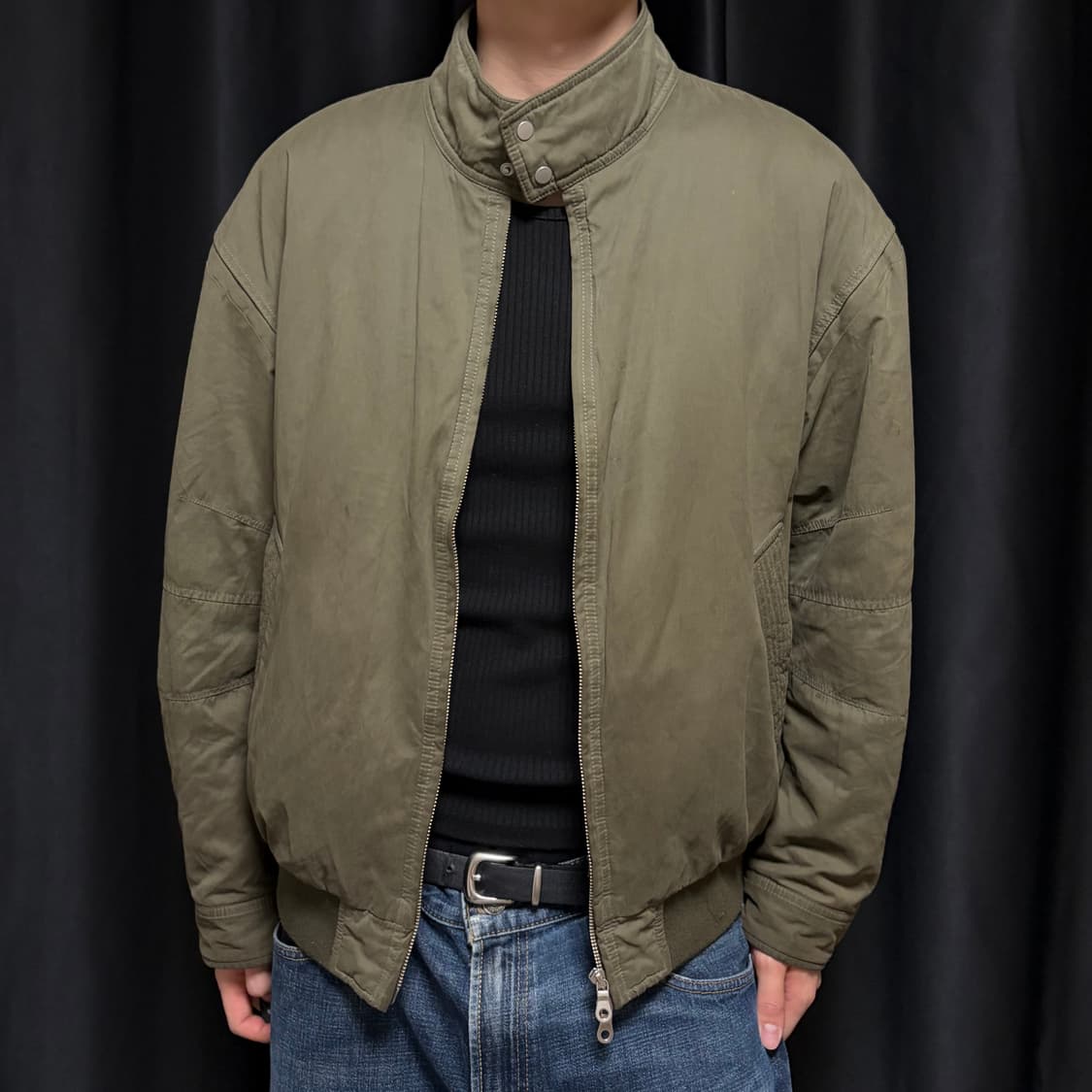 에잇세컨즈 피치 스탠 카라 패딩 숏 점퍼 카키 XL 사이즈 상품이미지3