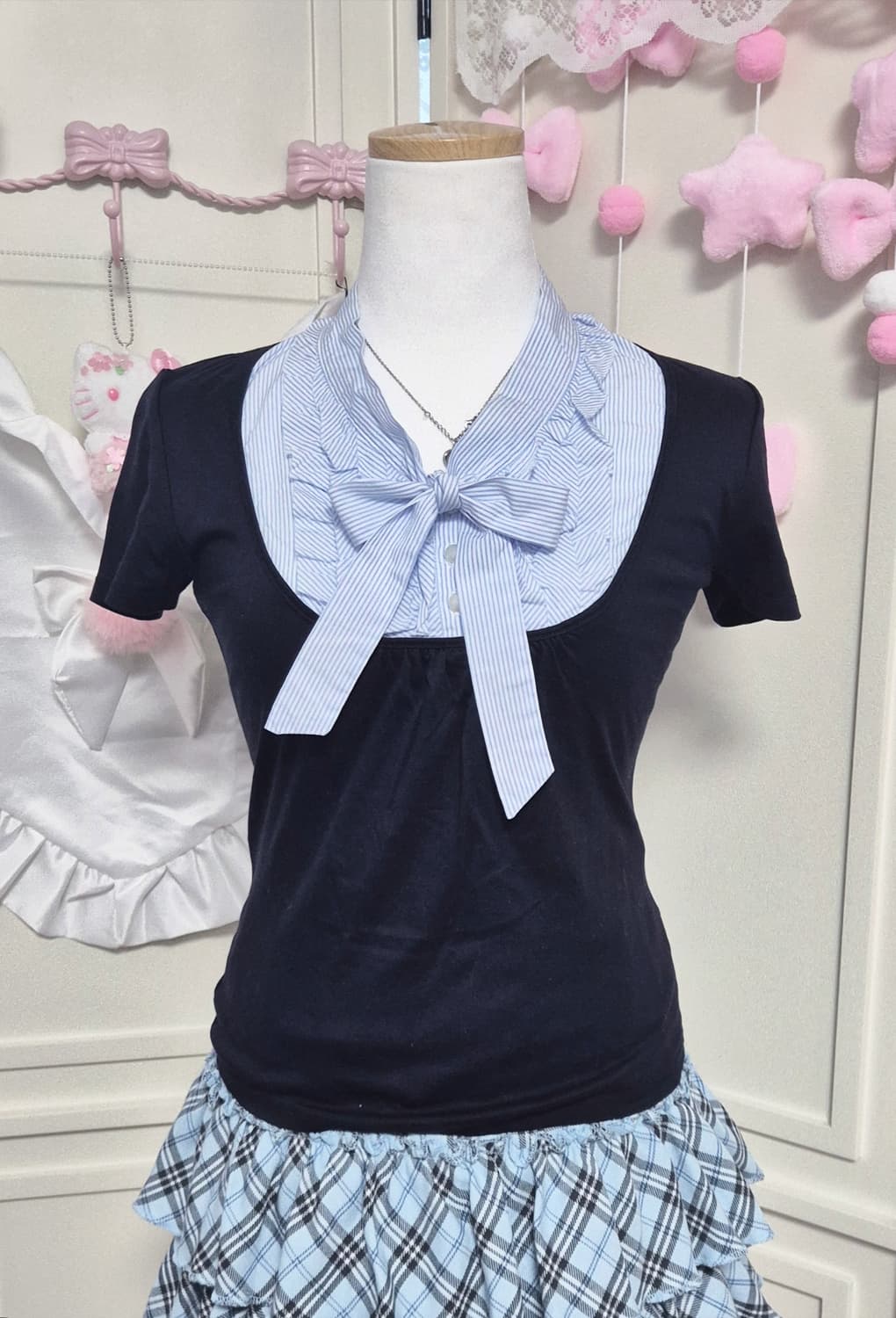 히메갸루 로걀탑 스트라이프 블라우스 공겜여주 긱시크 상품이미지1