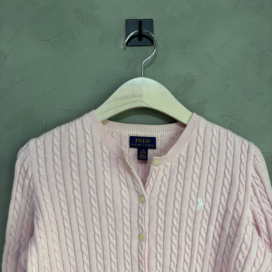 폴로 랄프로렌 꽈배기 니트 가디건 연핑크 딸기우유 상품이미지2