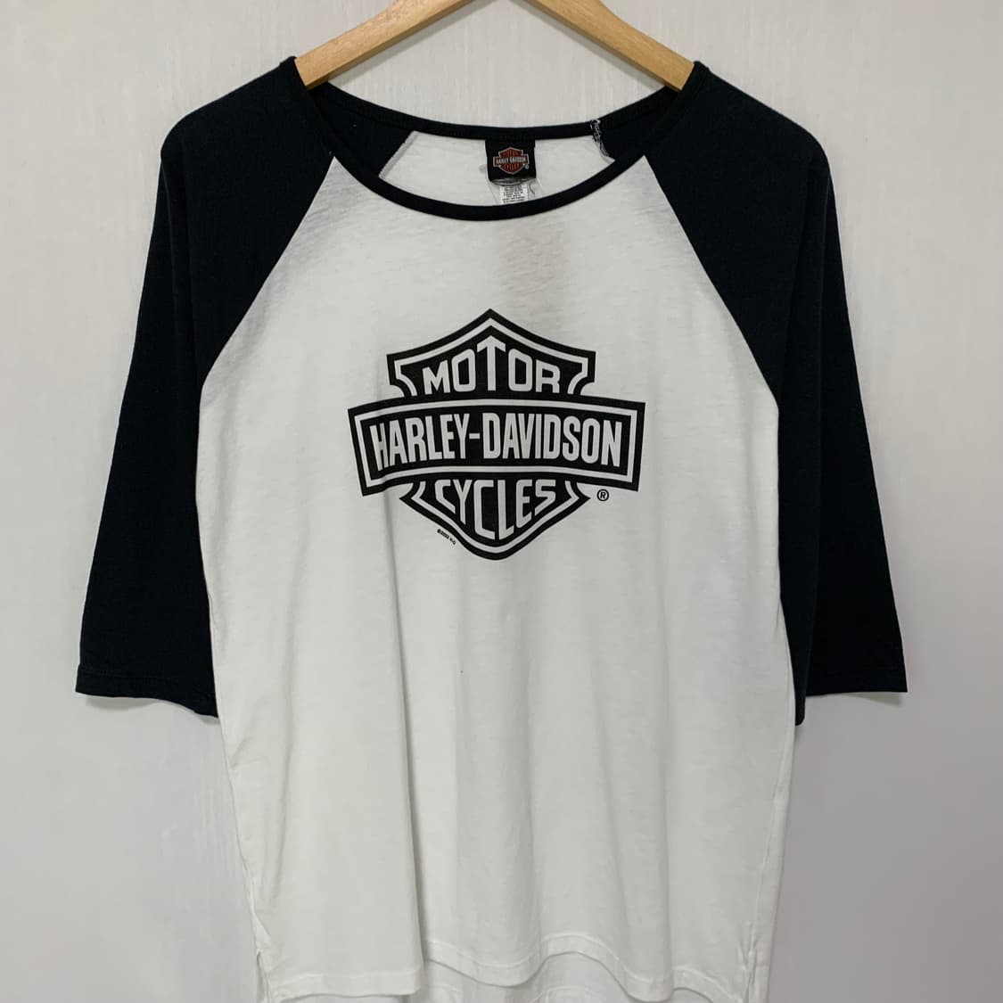 할리데이비슨 빈티지 y2k 7부 소매 흰검 배색 나그랑 티셔츠 상품이미지2