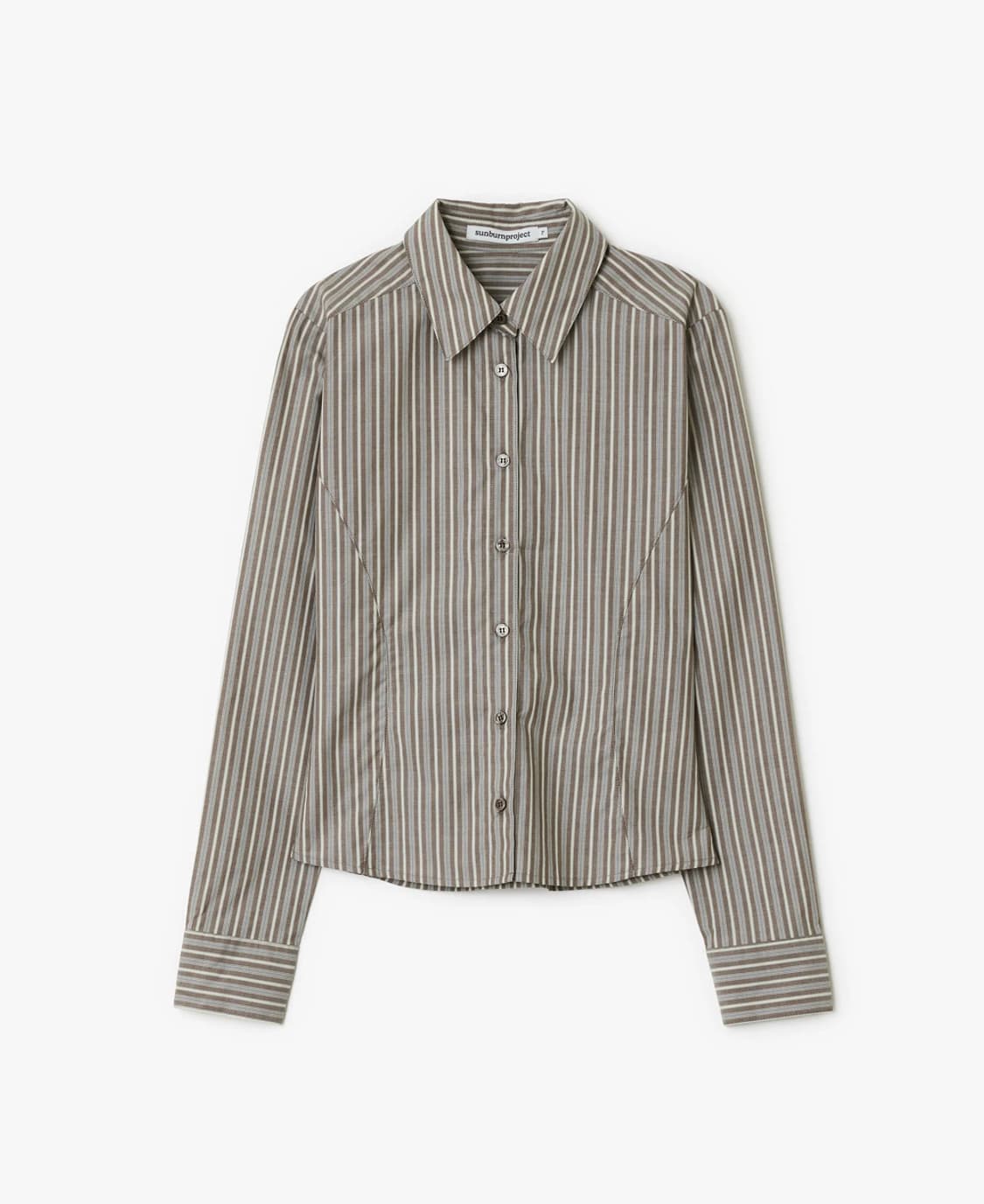 썬번프로젝트 Fitted stripe shirt, BROWN 상품이미지3