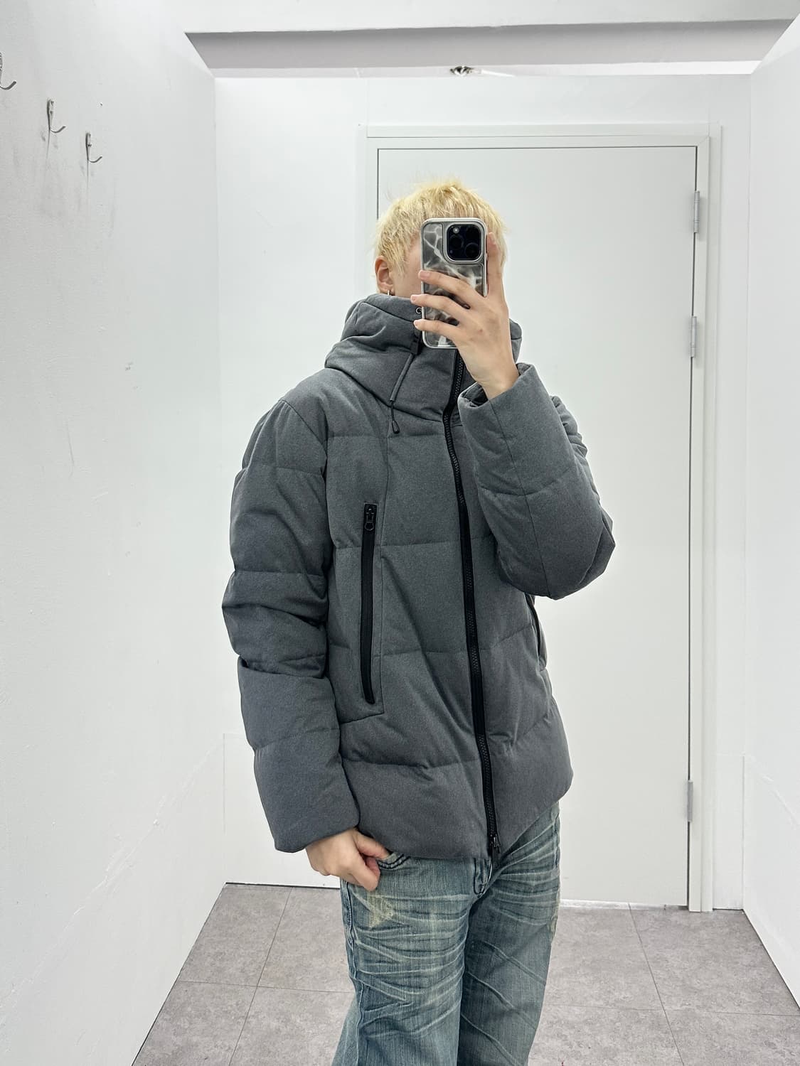 Slick high neck gray puffer jacket 상품이미지3