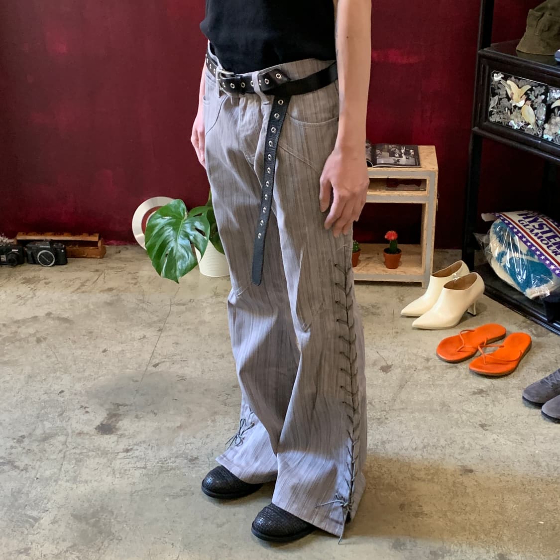 토네이도 마트 웨스턴 레이스업 벨바텀 데님 팬츠 상품이미지2