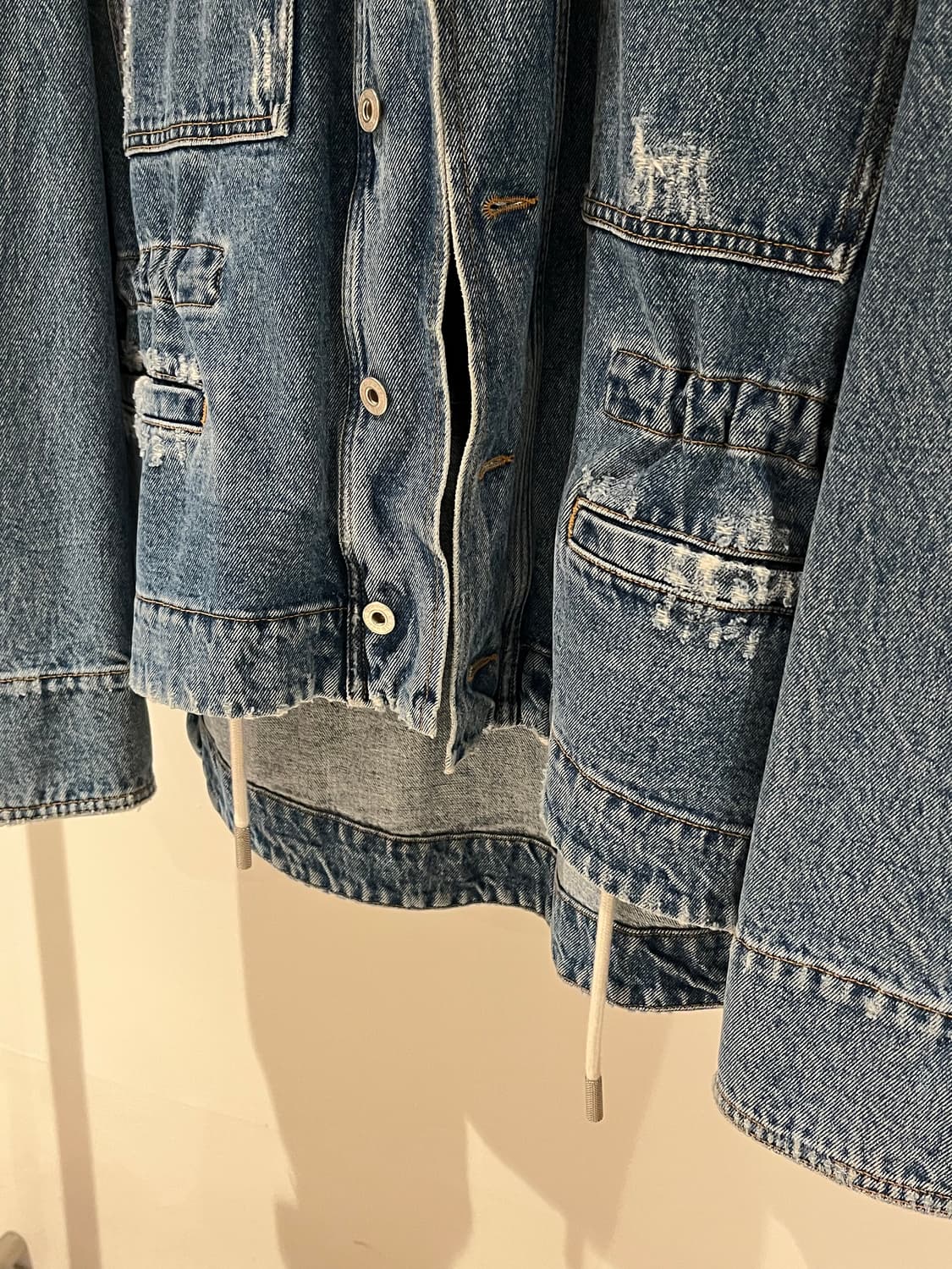 Off White Flower Print Denim Jacket 상품이미지3