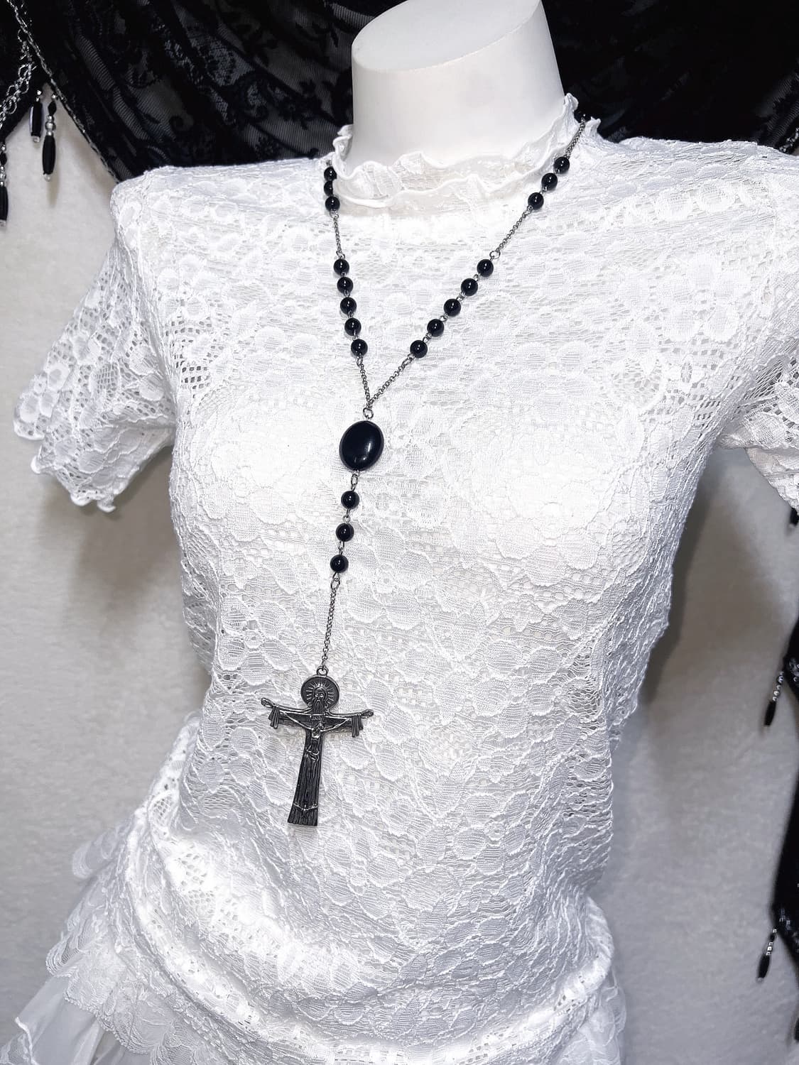 로맨틱고딕 엔젤릭 고스로리타 퓨어화이트 레이스프릴 로걀탑 페어리 핀터 상품이미지4