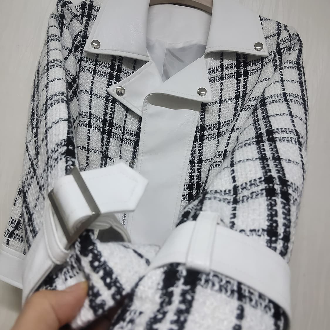 새상품 트위트 체크 레더 라이더 가죽 자켓 상품이미지2