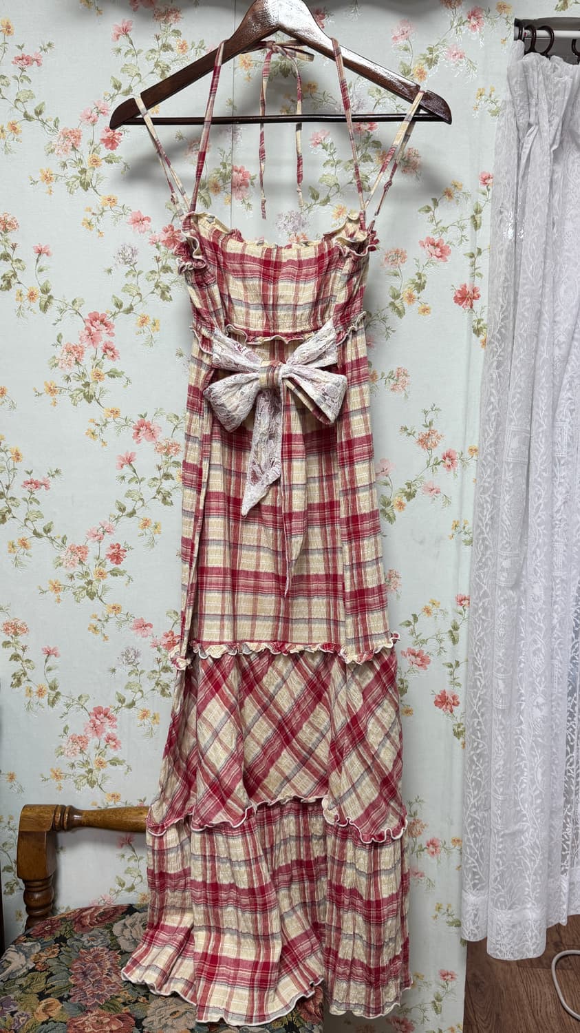 빈티지 체크 슬리브리스 원피스 상품이미지1