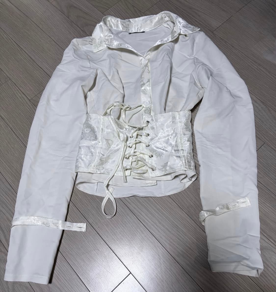달링유어배드 SATIN MIX CORSET SHIRT #IVORY 상품이미지2