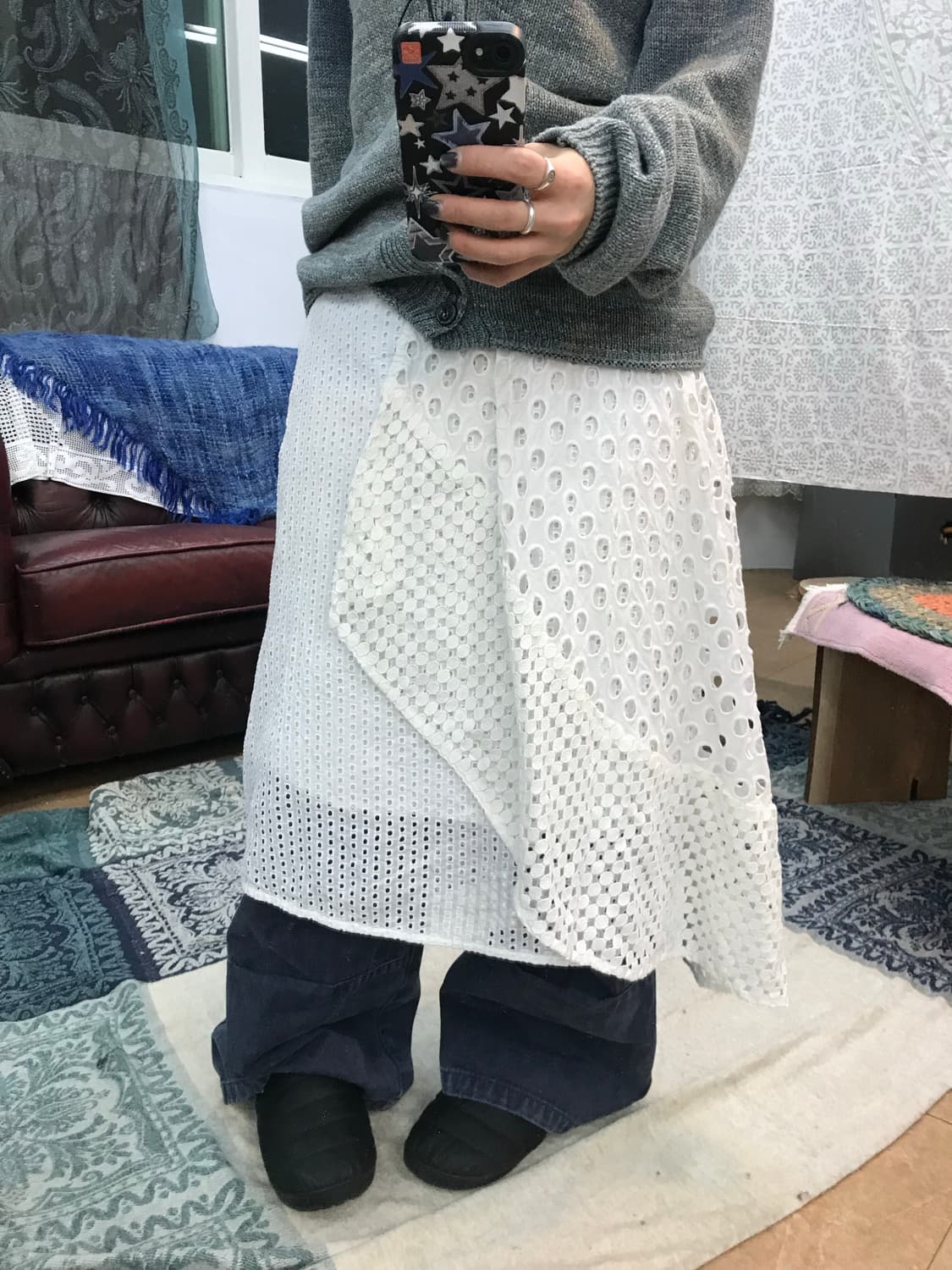 빈티지 펀칭 밴딩 미디스커트  상품이미지1