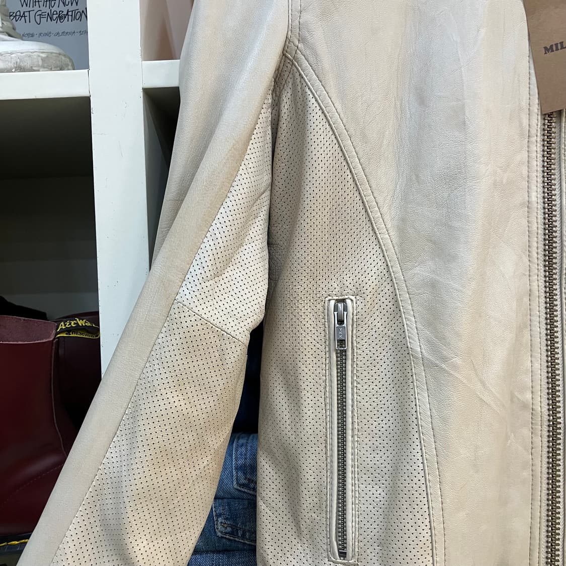 VTG 2way 아이보리 레더 자켓 L 상품이미지6