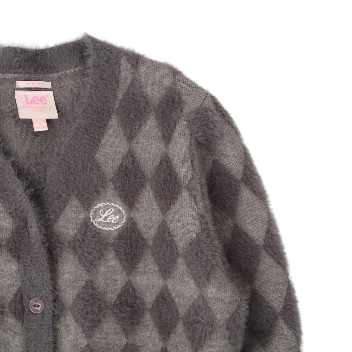 Lee 리 모헤어 아가일 크롭 니트 가디건 상품이미지3
