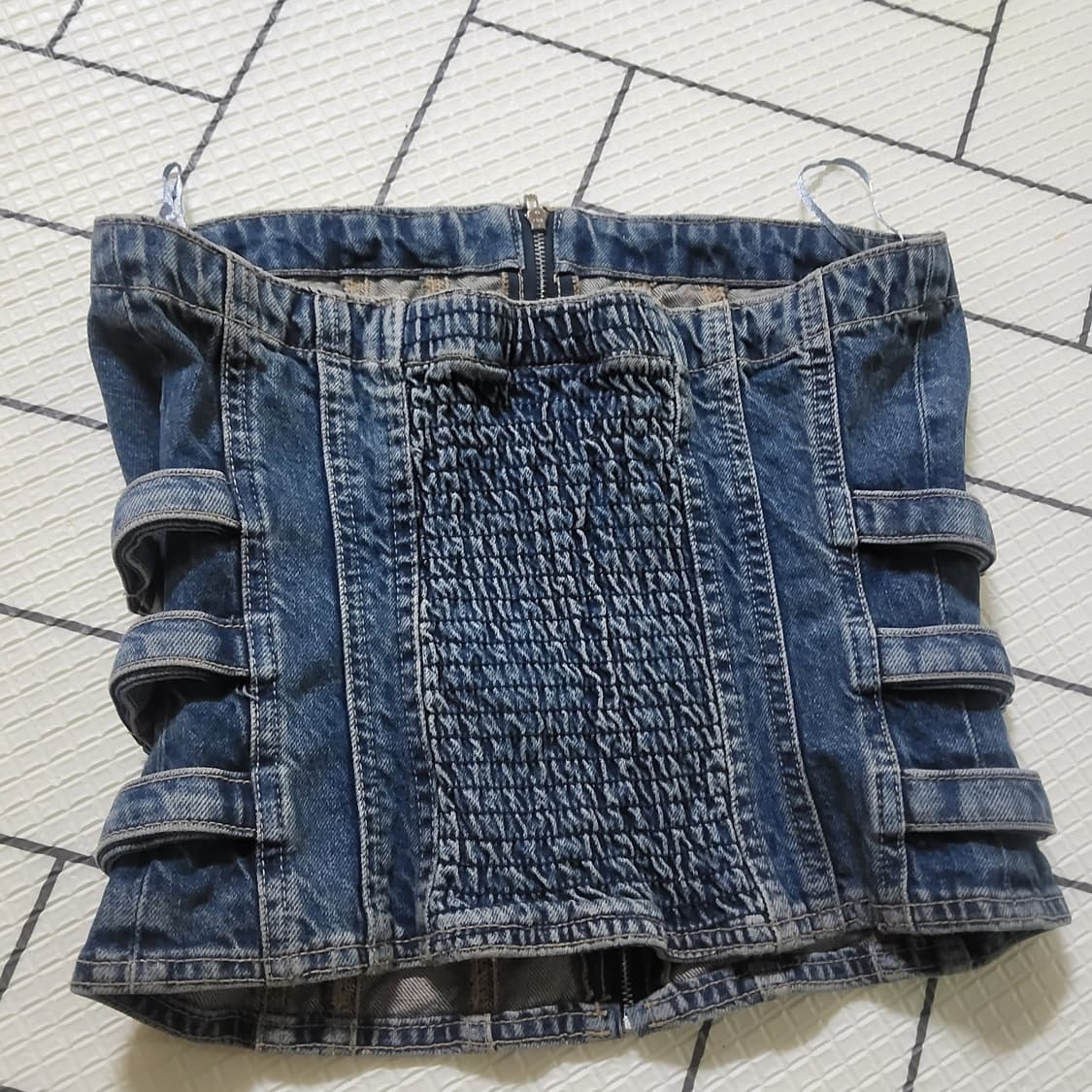 자라 zara 데님 튜브탑 슬리브리스 버클 디테일 tube top 새상품 상품이미지4