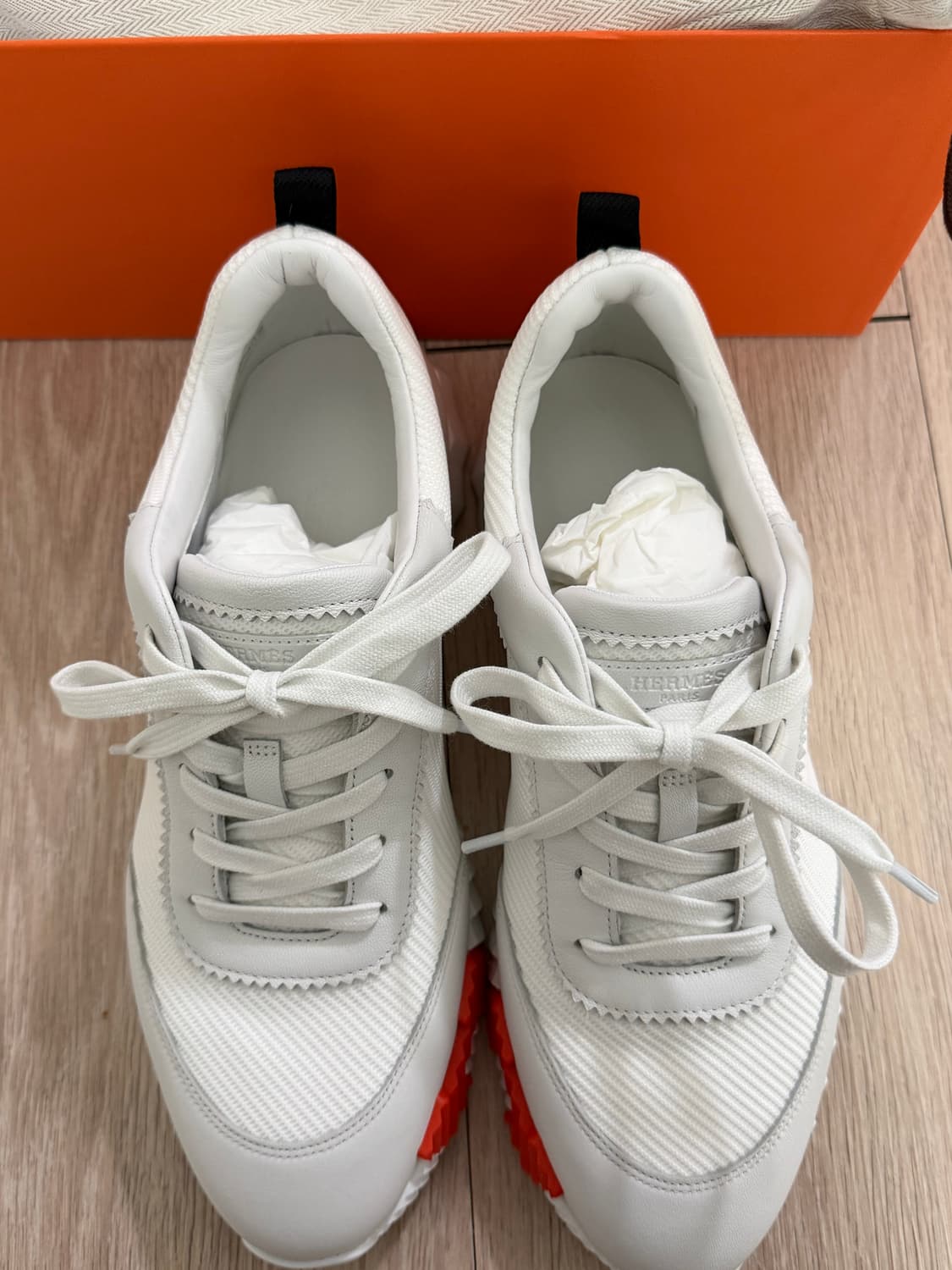 [새상품] 에르메스 바운싱 스니커즈 캔버스 스웨이드 고트스킨&블랑오랑쥬 상품이미지5