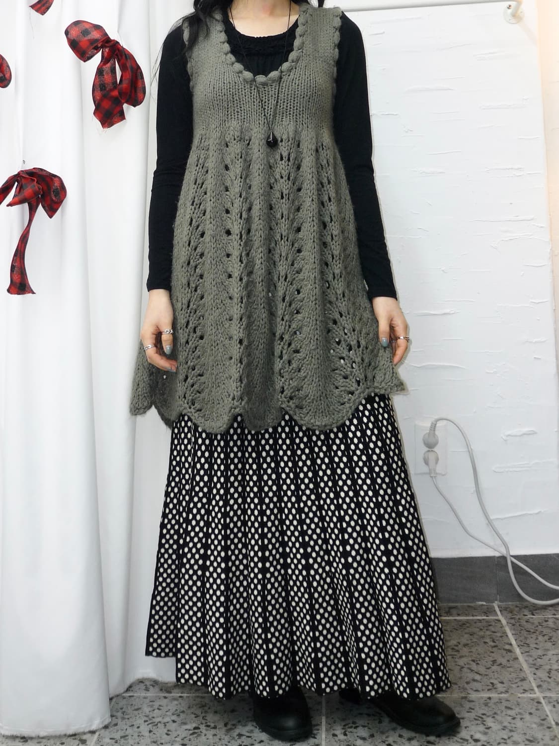 khaki knit vest 상품이미지3