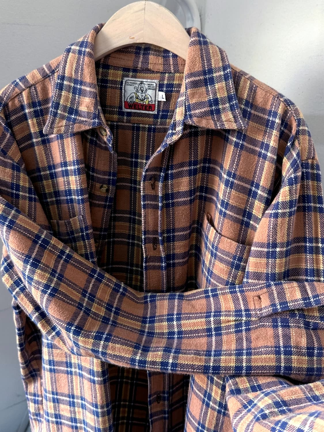 Cotton woven nel check wide shirt 상품이미지1