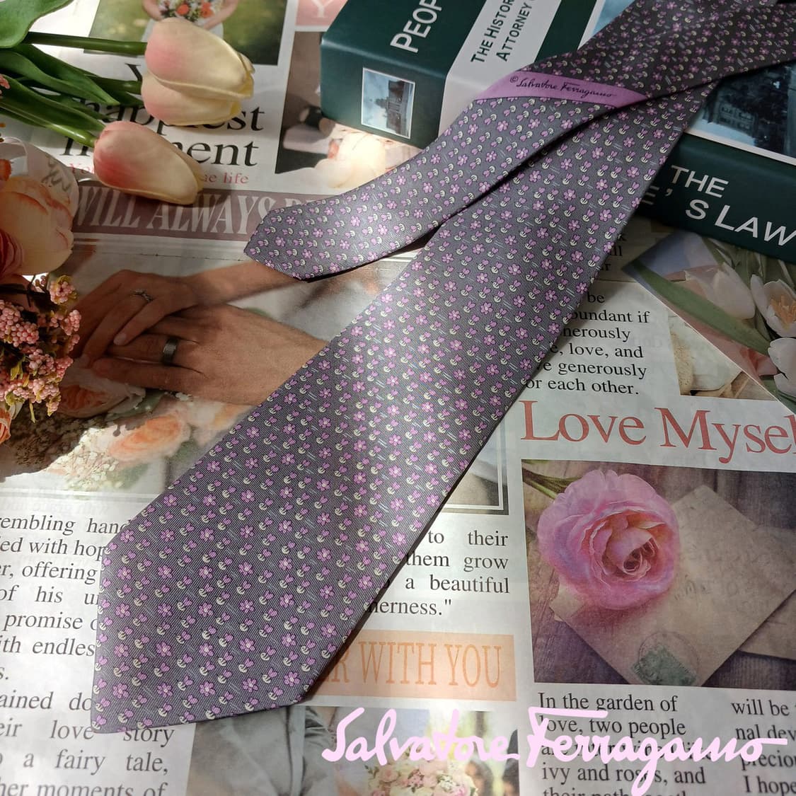 살바토레 페라가모 플라워 패턴 넥타이 8.8cm S~A+등급 E793 상품이미지2