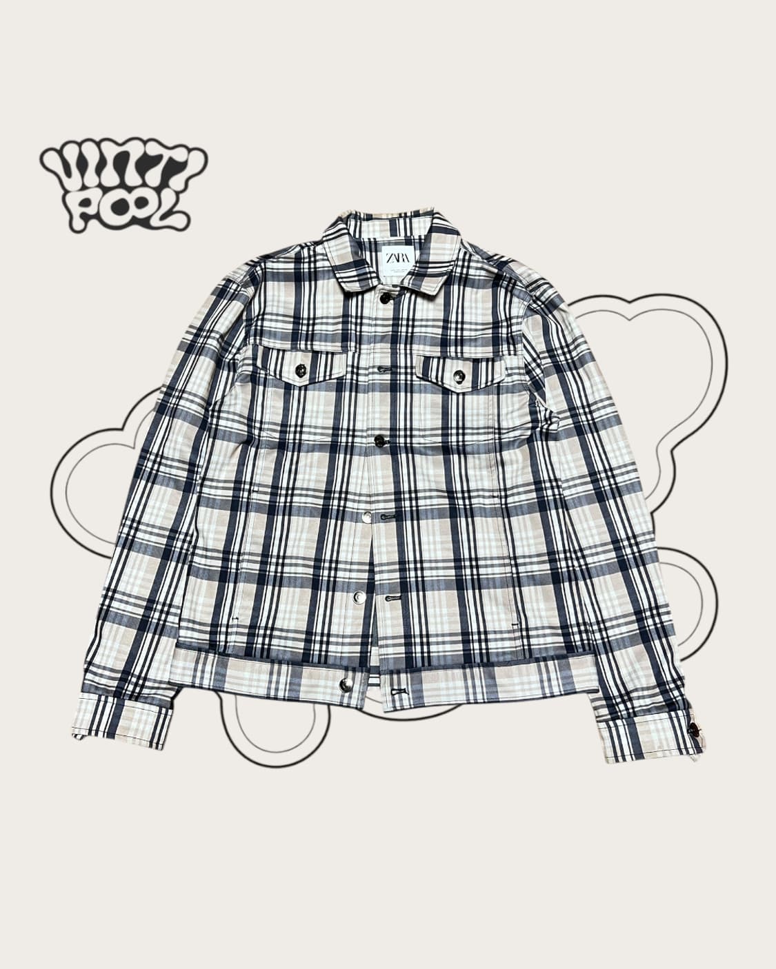 ZARA 체크 트러커 자켓 L 아이보리 상품이미지1