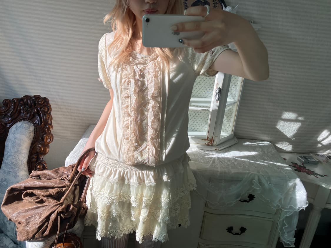 얼스뮤직 아이보리 레이스 캉캉 스커트 상품이미지7