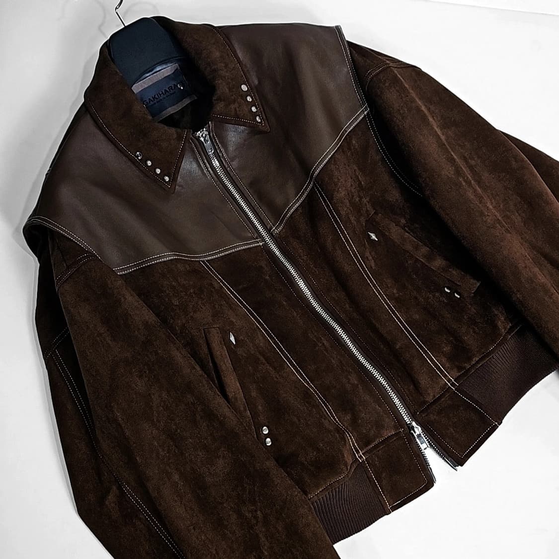 가키하라 브라운 레더 스웨이드 자켓 상품이미지1