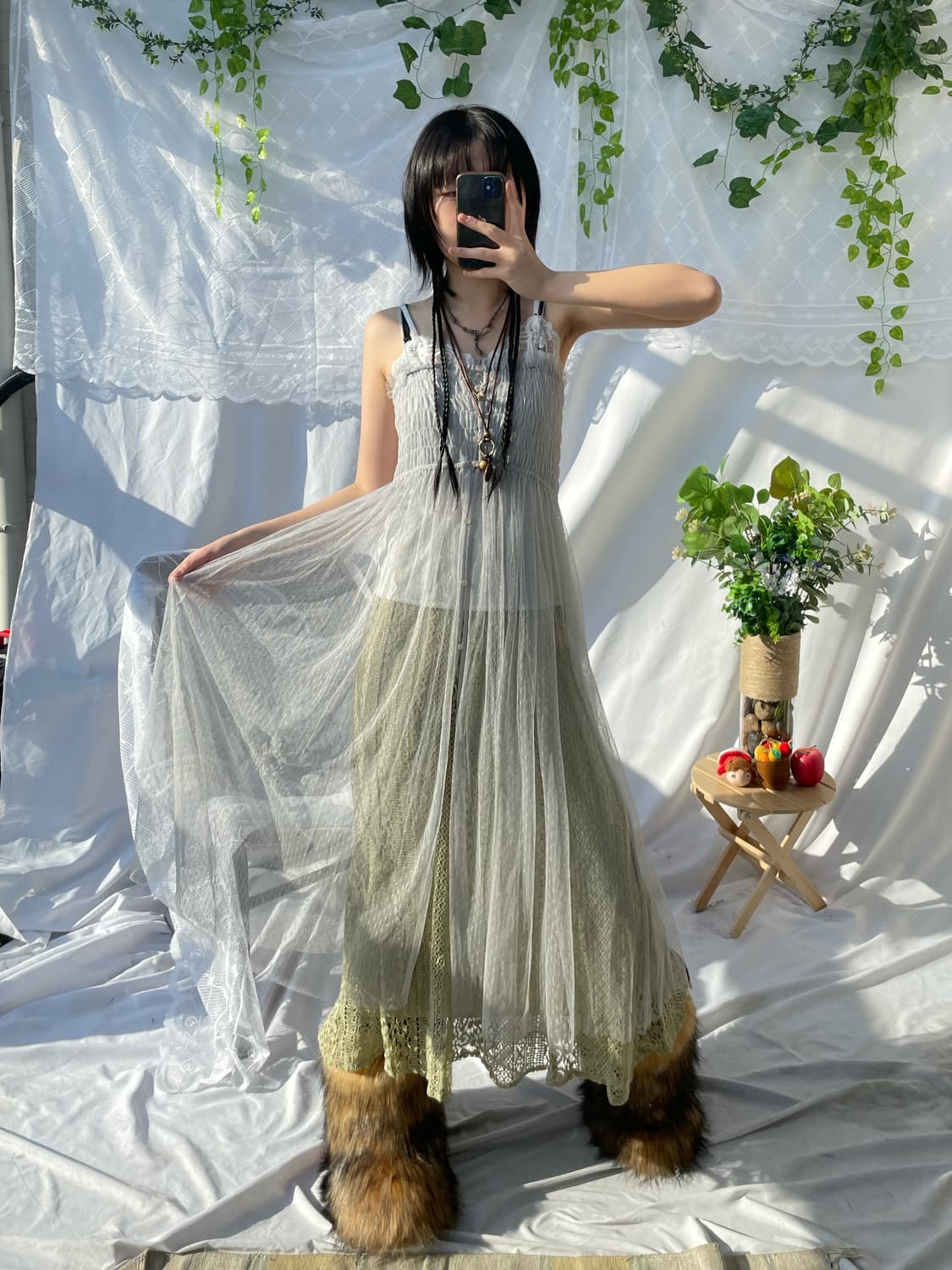 Light gray lace long one piece 상품이미지2