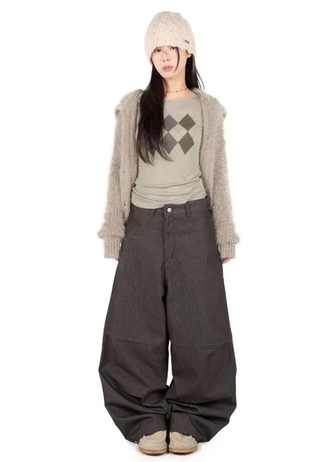 새상품) 릿킴 헤링 스트라이프 벌룬 진 팬츠 브라운 s 상품이미지1