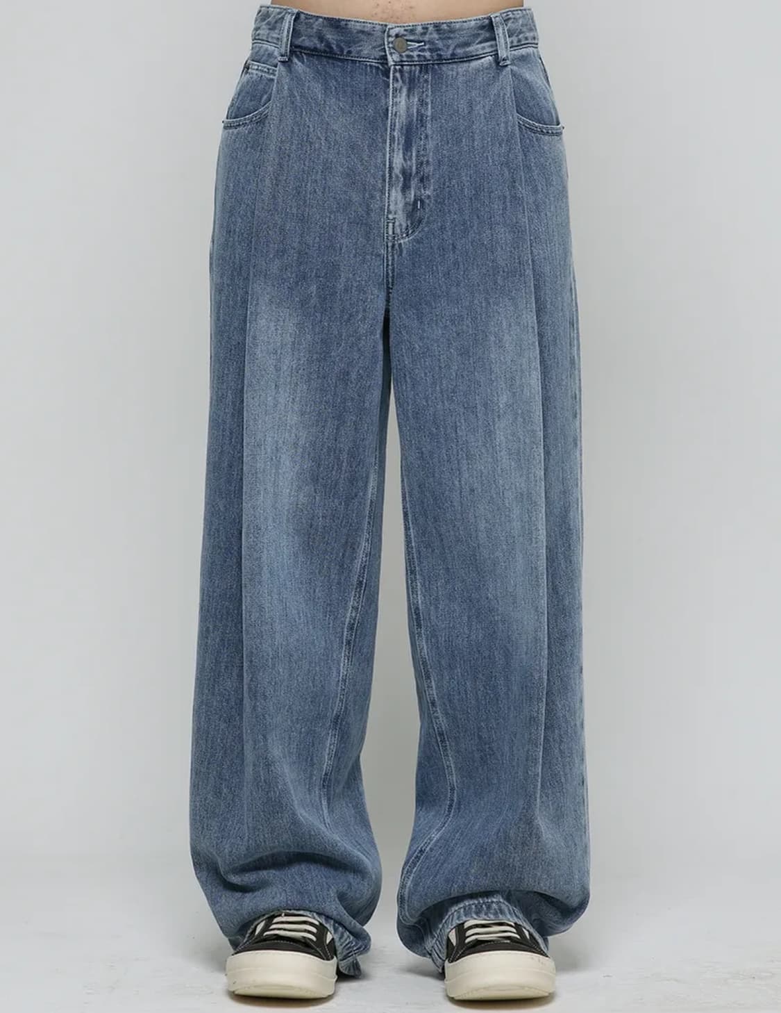 [3] 비긴202 원턱 와이드 슬랙스 데님 팬츠 [페이디드 블루] 상품이미지1