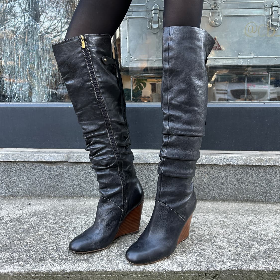 00s 오버니 가죽 태슬 웨지 부츠 상품이미지1