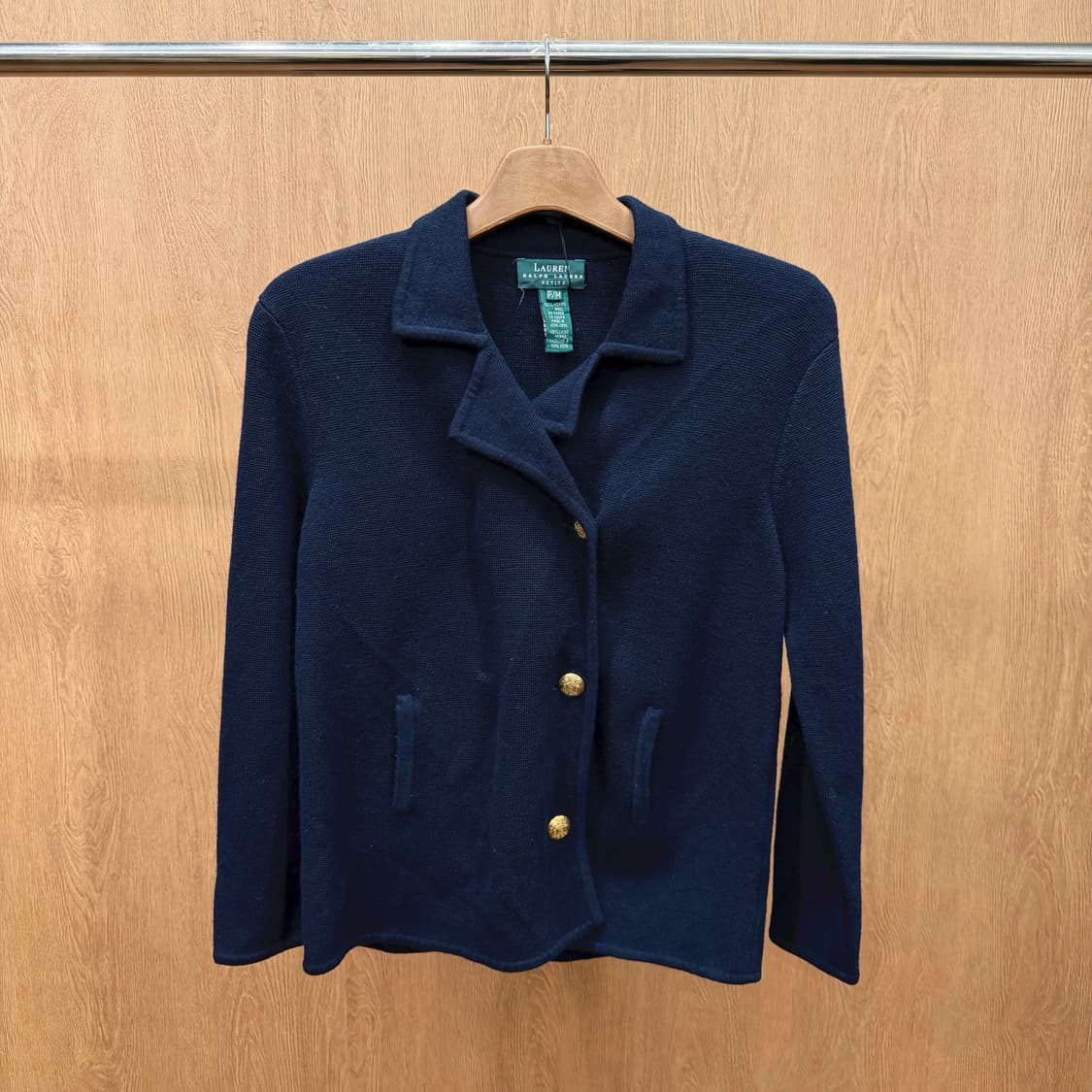 폴로 랄프 로렌 울 니트 노치드 라펠 금장 브라스 버튼 디테일 네이비 상품이미지2