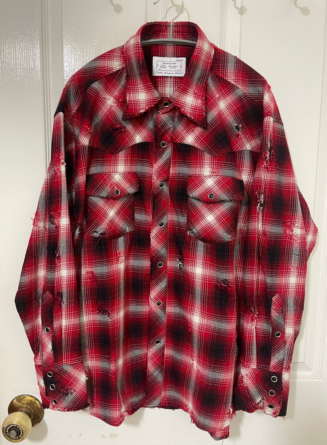 [새상품] Rafu 라푸 데미지 웨스턴 셔츠 레드 M 상품이미지5
