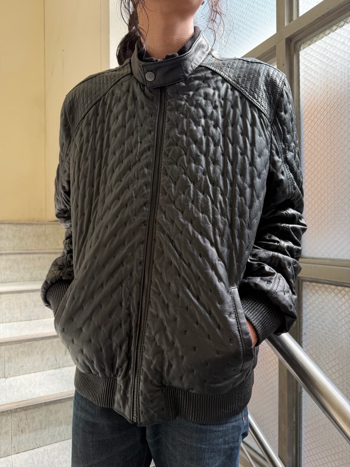 Best Classic punching leather bomber 상품이미지2