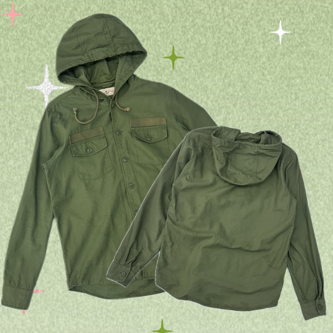 올리브 카키 아메카지 후드 셔츠 그런지 에스닉 보헤미안 밀리터리 펑크 상품이미지1