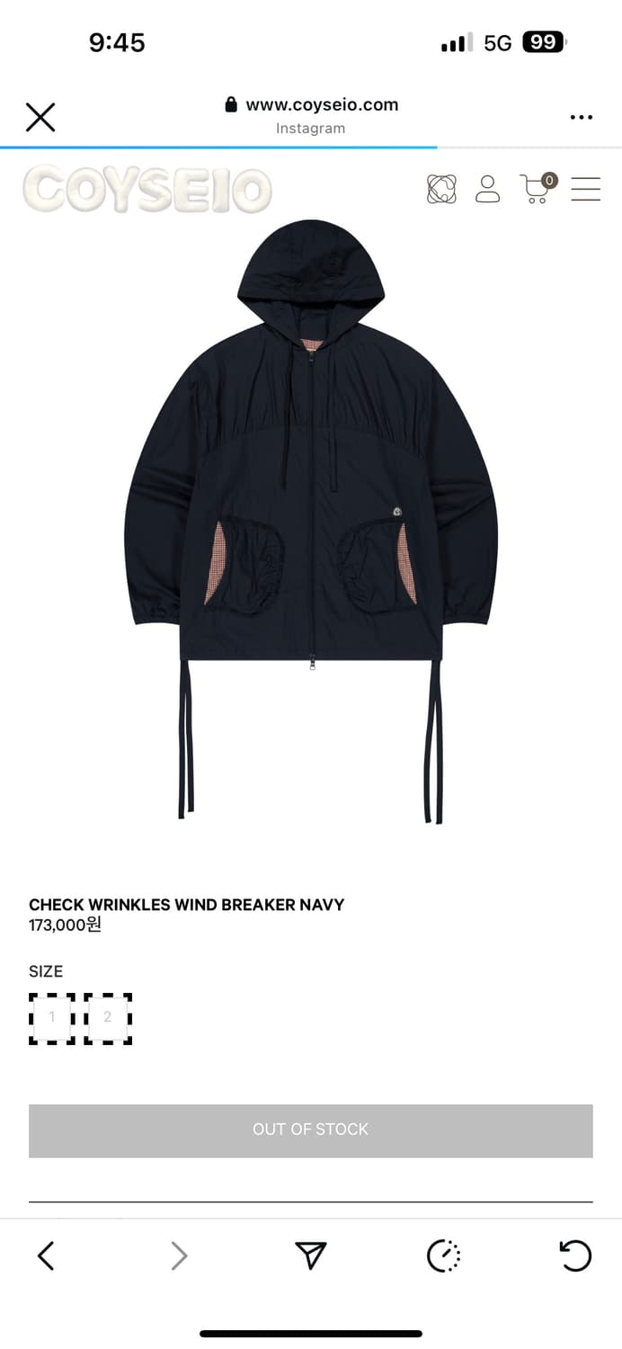코이세이오 check wrinkles wind breaker navy 2 상품이미지1