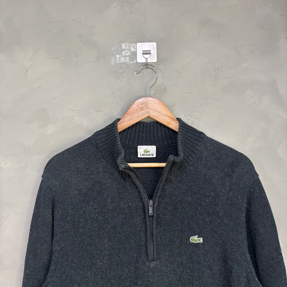 라코스테 울 혼방 니트 반집업 차콜 블랙 상품이미지2
