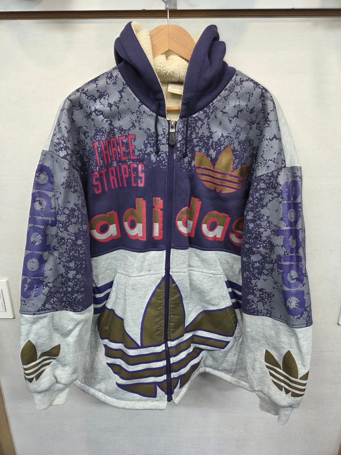 아디다스 일본판 빈티지 90s 빅로고 안감플리스 패디드 후드집업 자켓 L 상품이미지1