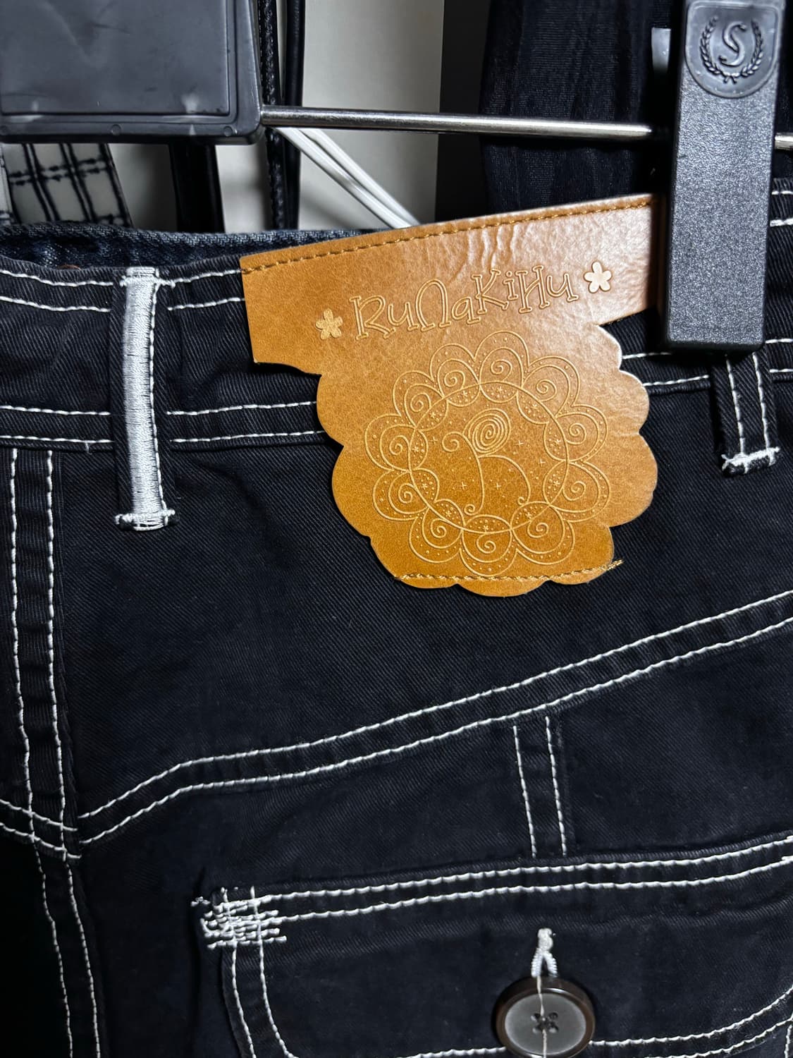 루나키후 진주 스터드 코튼 카고팬츠 (BLACK) 상품이미지4