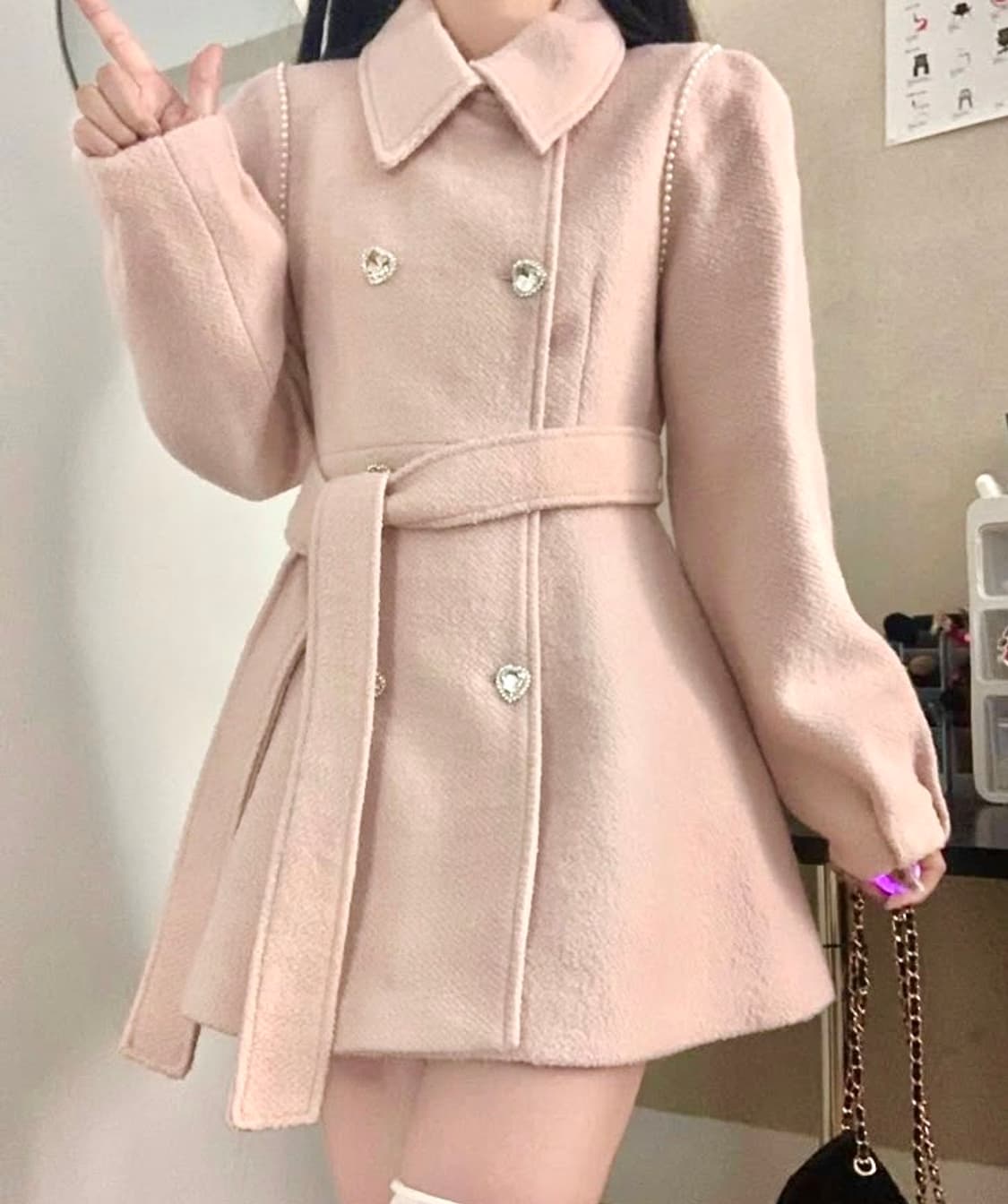 핑크 더블코트 리본 벨트 코트 히메갸루 양산형 상품이미지1