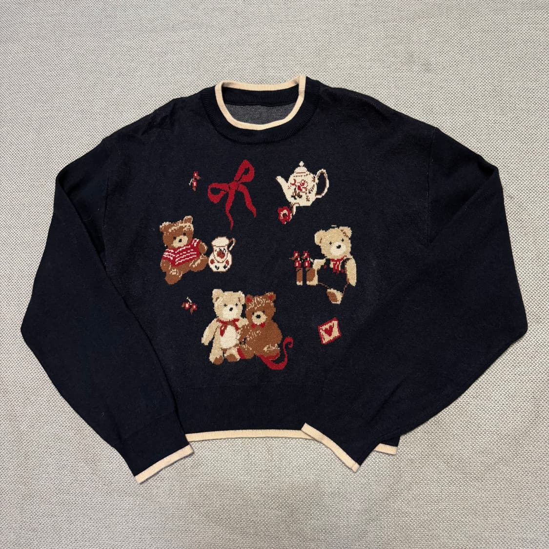 샵사이다 곰돌이 패턴 니트 상품이미지1