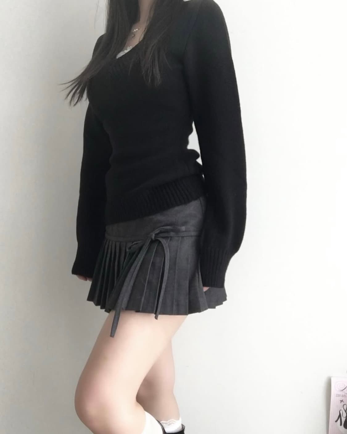 젯젯디 zzd 블랙 브이넥 니트 모리걸 하구미 니혼진 빈티지 핀터깔 상품이미지3