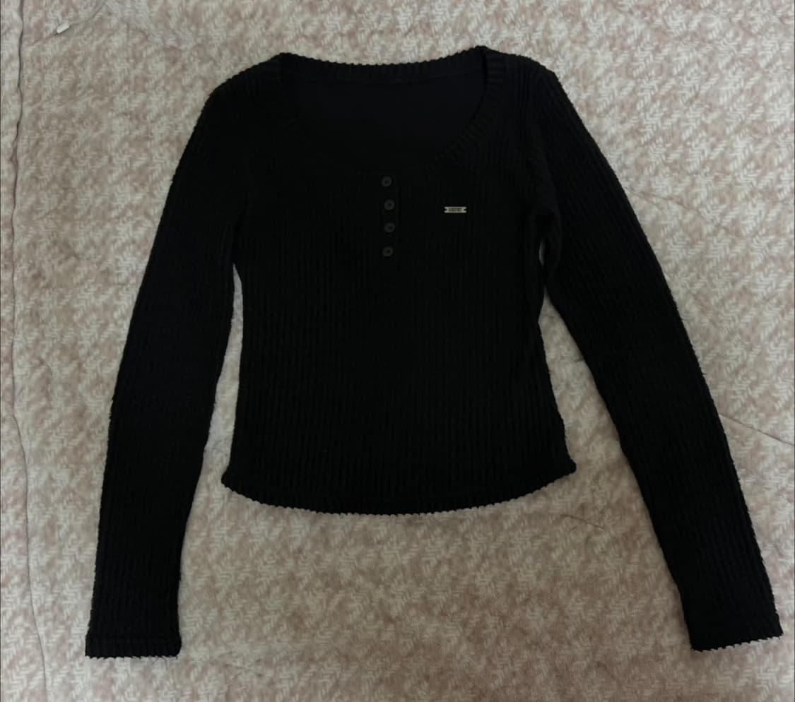 카키포인트 Ribbed Button T-shirt (black) 상품이미지2